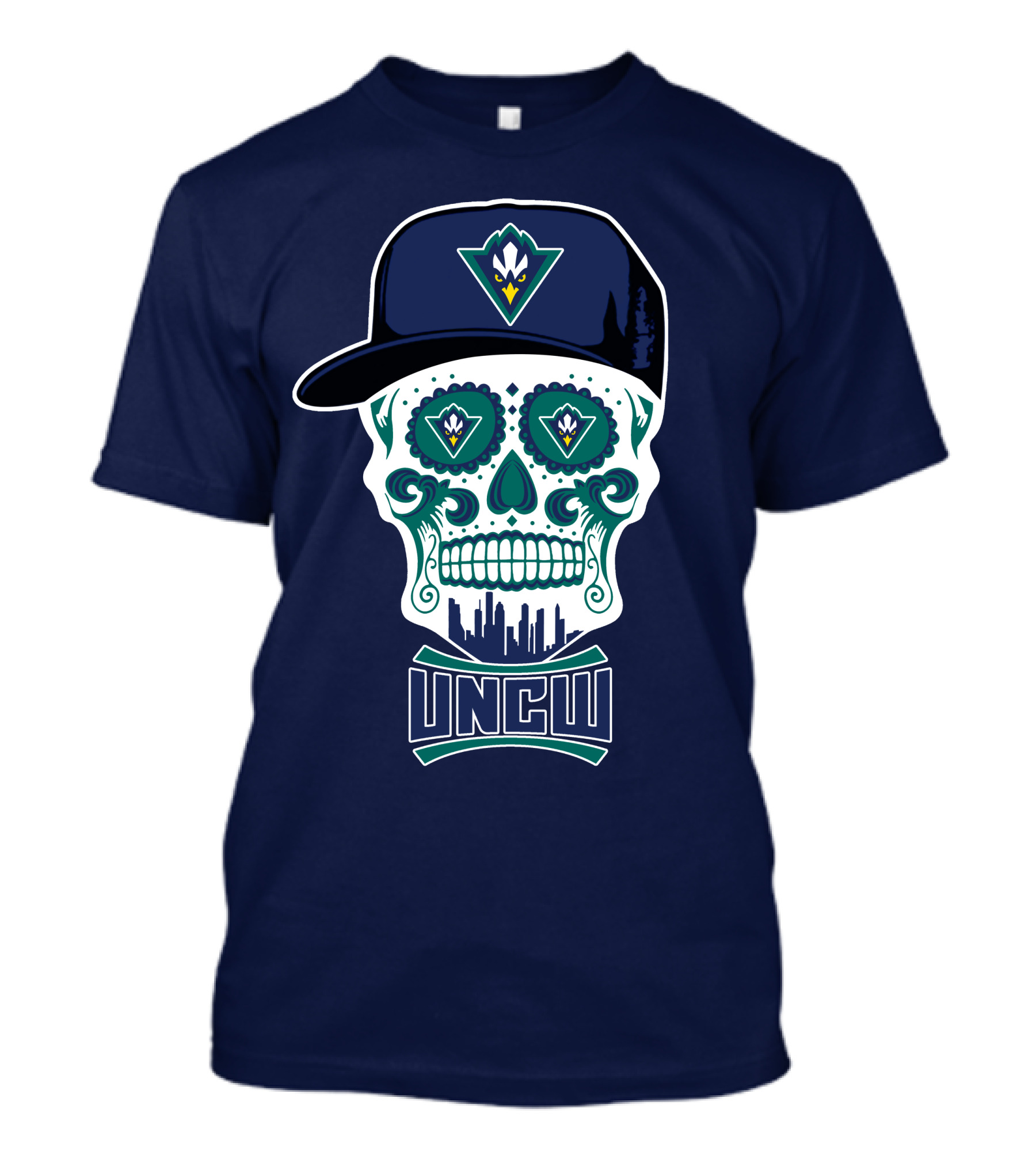 Uncw Seahawks Sugar Skull With Hat T-Shirt