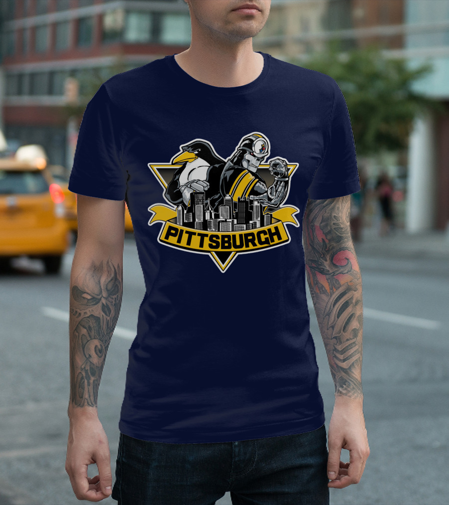 Pittsburgh Steelers Penguins Fusion Skyline T-Shirt