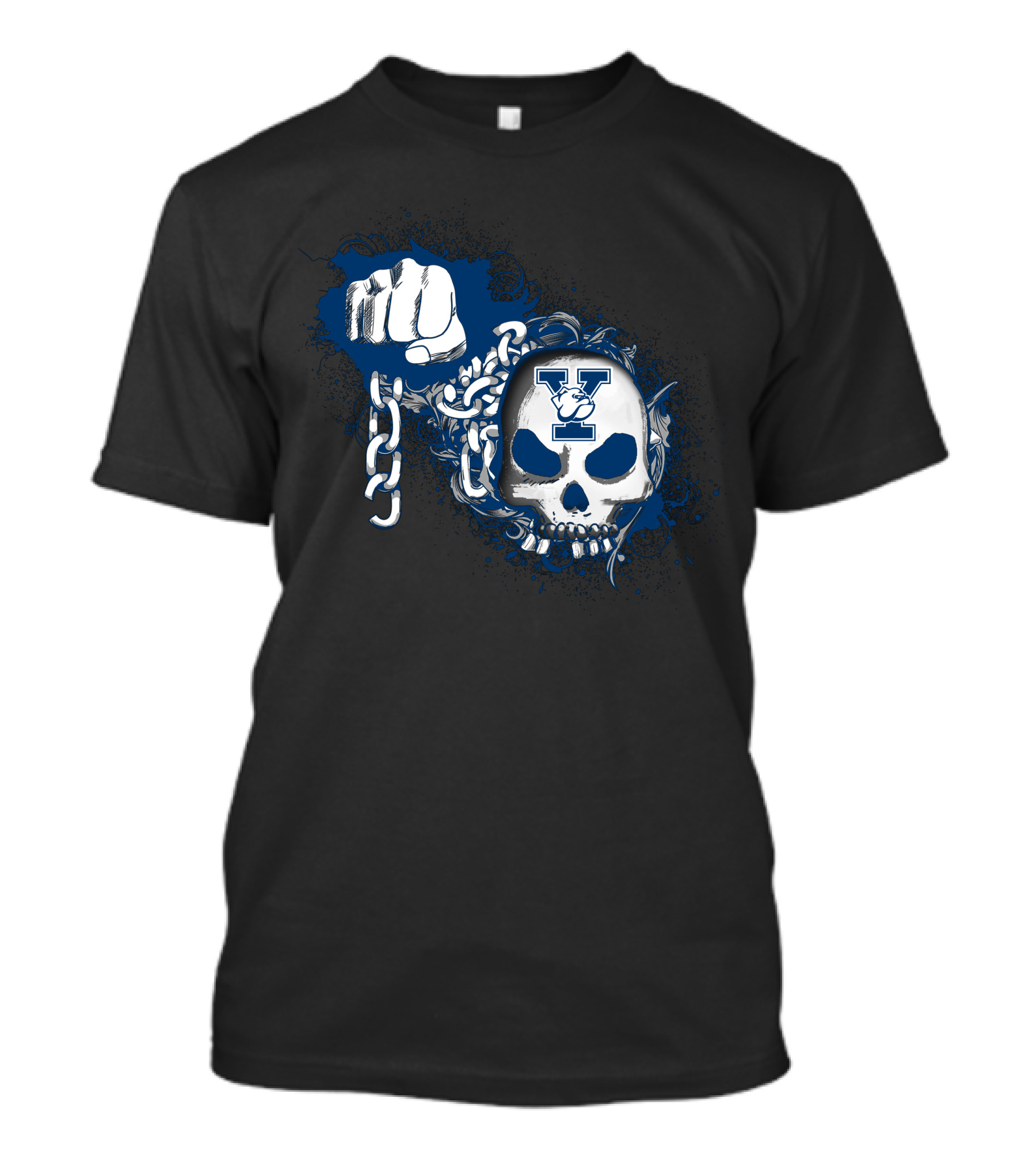Yale Bulldogs Skull And Chain Graphic With V Symbol T-Shirt