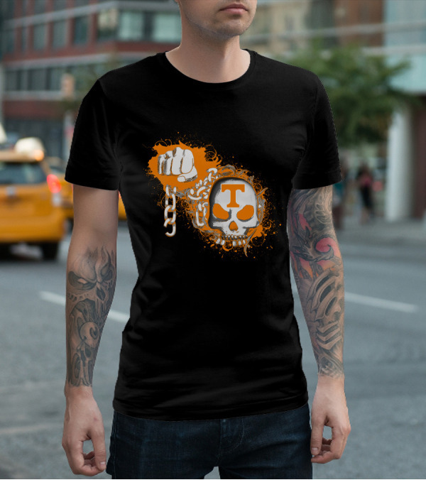 Tennessee Volunteers Skull T Logo Chain Fist Orange Splatter T-Shirt