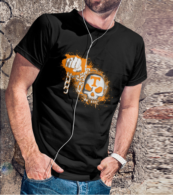 Tennessee Volunteers Skull T Logo Chain Fist Orange Splatter T-Shirt