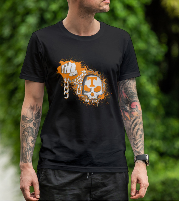 Tennessee Volunteers Skull T Logo Chain Fist Orange Splatter T-Shirt