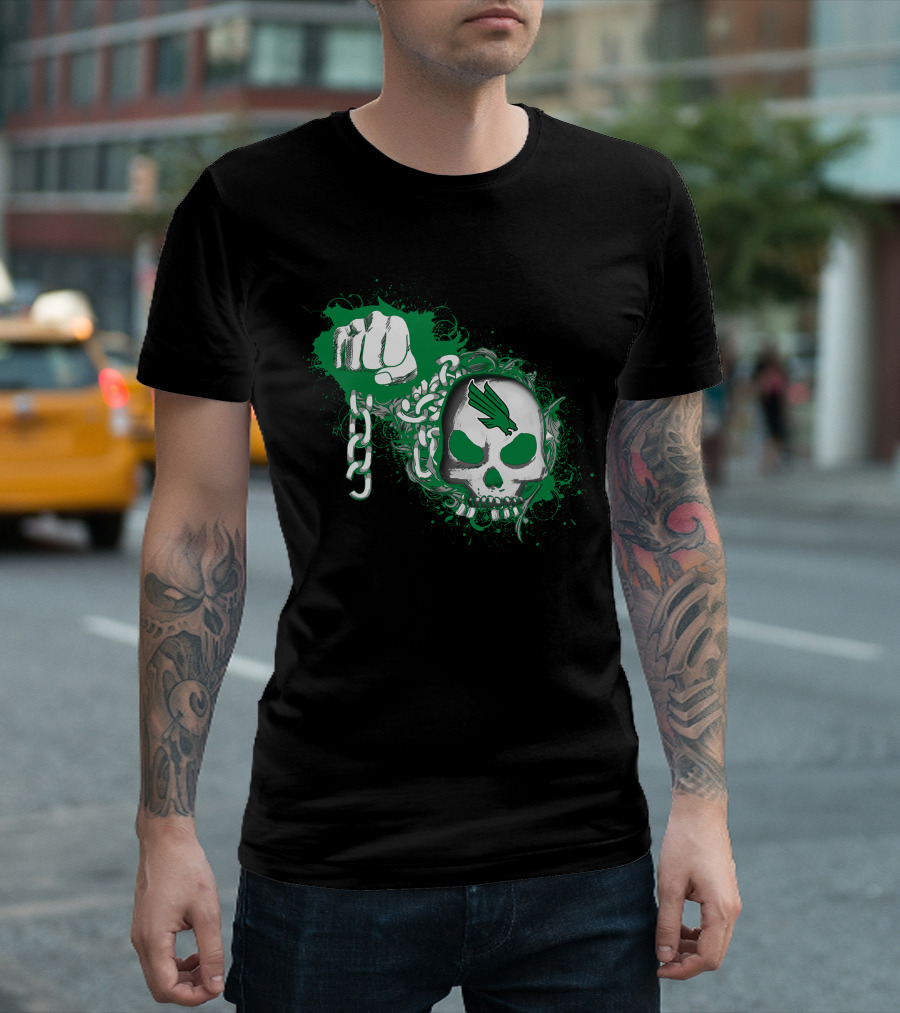 North Texas Mean Green Skull Fist And Chains T-Shirt