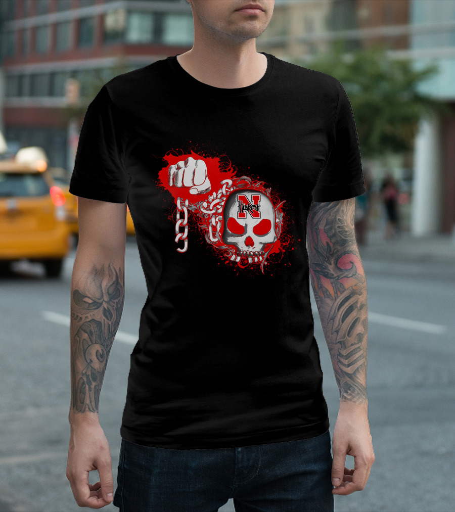 Nebraska Cornhuskers Skull With Chains And Fist T-Shirt