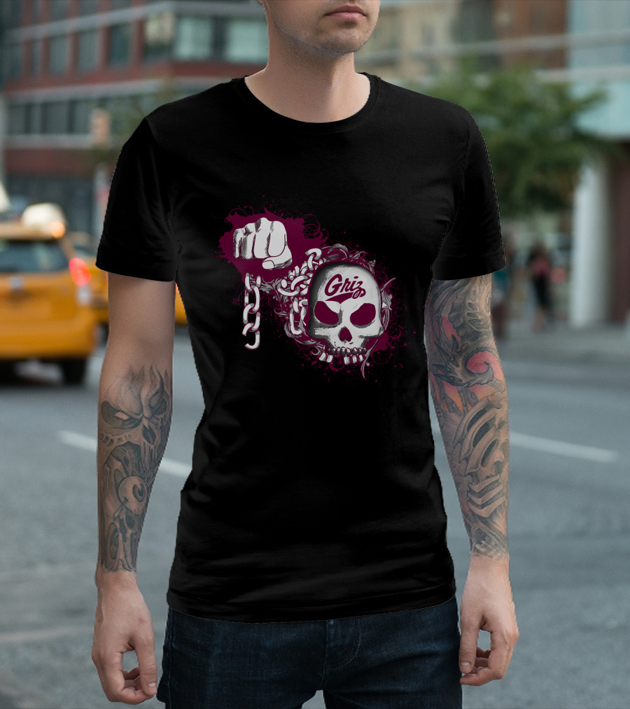 Montana Grizzlies Griz Skull And Chain Fist T-Shirt
