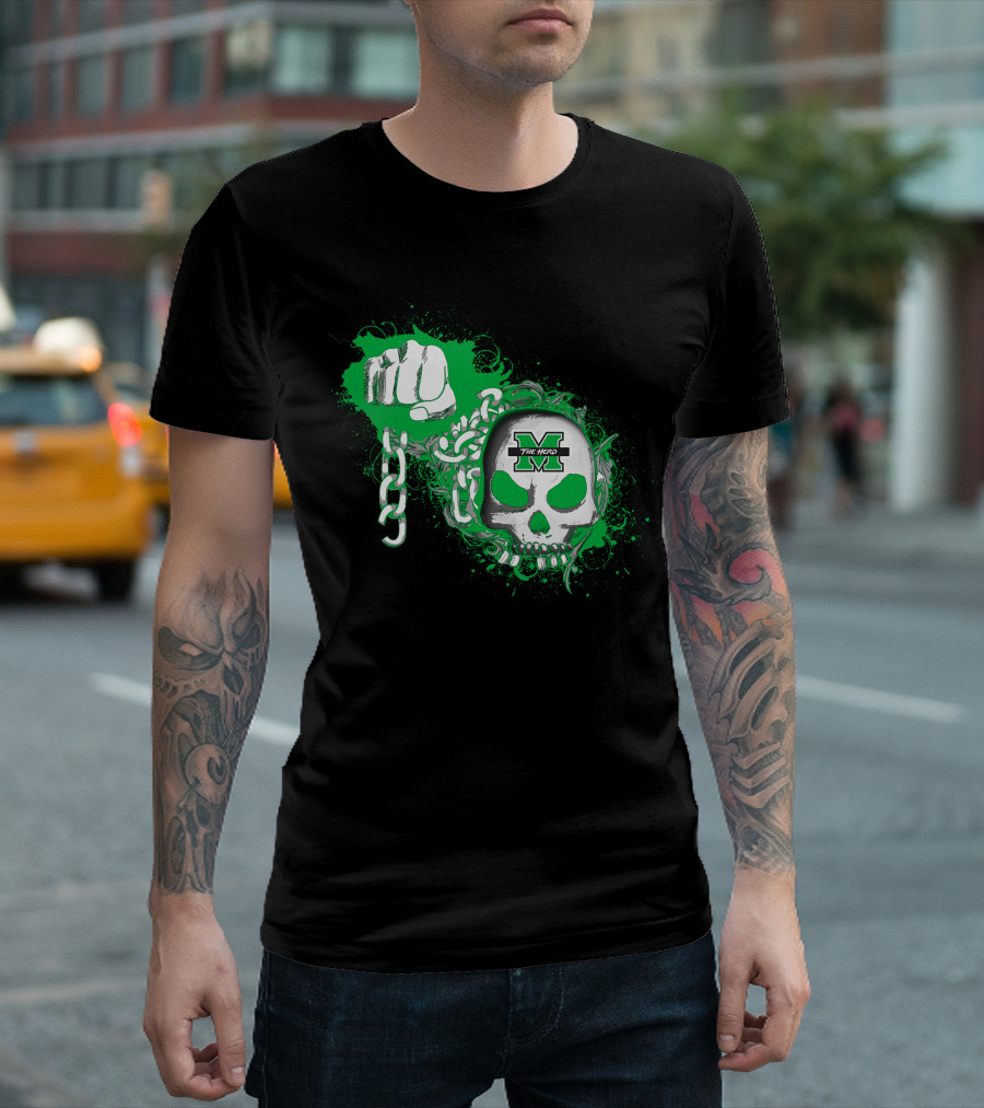 Marshall Thundering Herd Skull And Fist With Chains T-Shirt