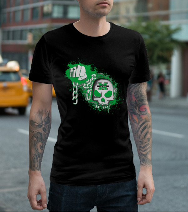 Marshall Thundering Herd Skull And Fist With Chains T-Shirt