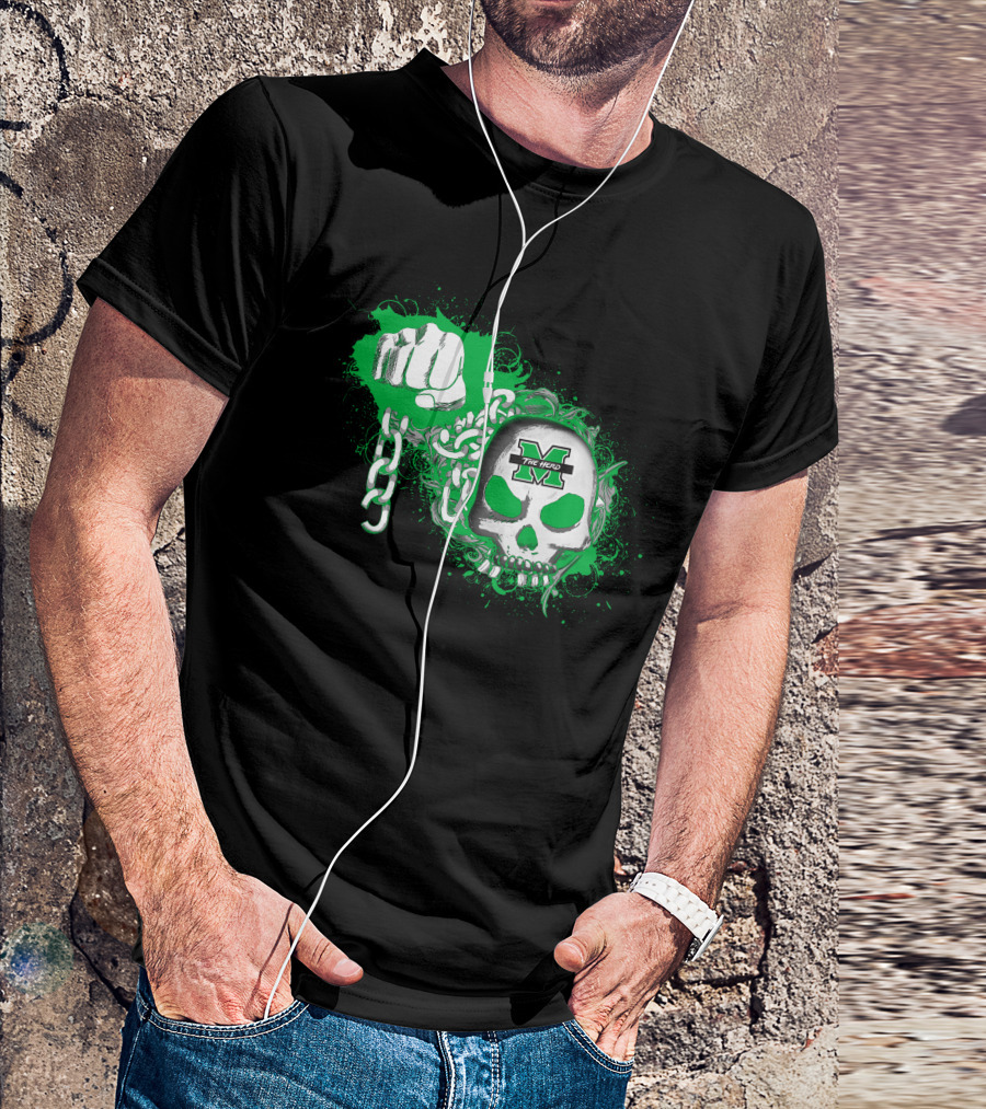 Marshall Thundering Herd Skull And Fist With Chains T-Shirt