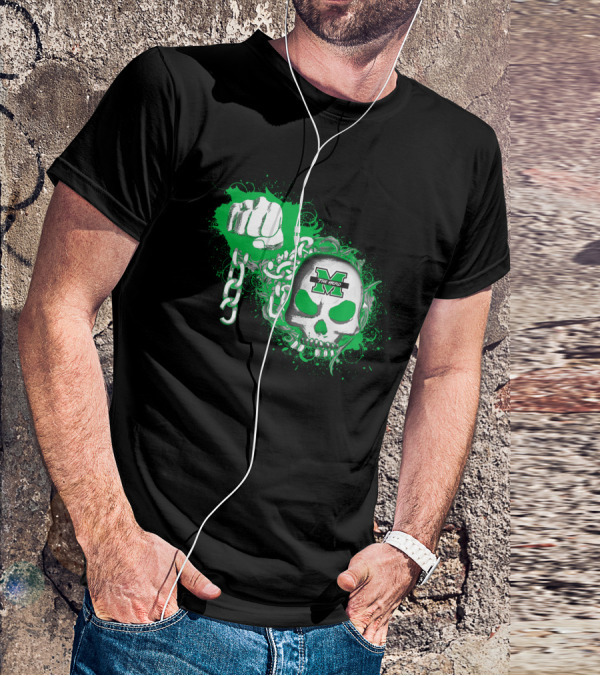 Marshall Thundering Herd Skull And Fist With Chains T-Shirt