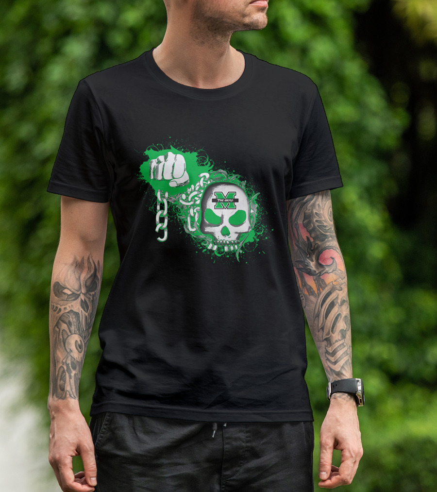 Marshall Thundering Herd Skull And Fist With Chains T-Shirt