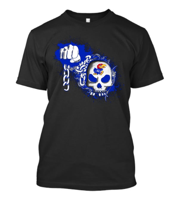 Kansas Jayhawks Skull With Chains And Bold Fist T-Shirt