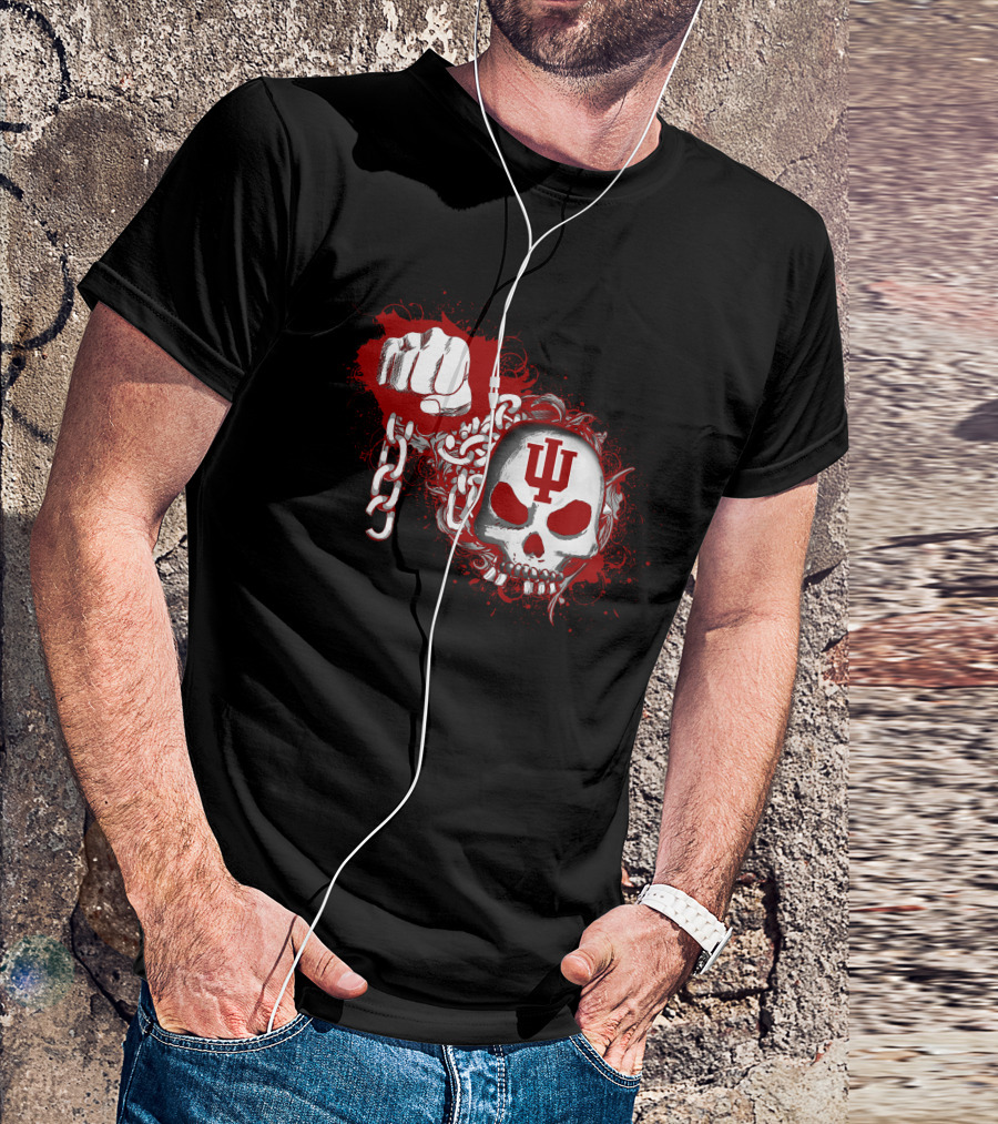 Indiana Hoosiers Skull And Chains With Red Iu T-Shirt