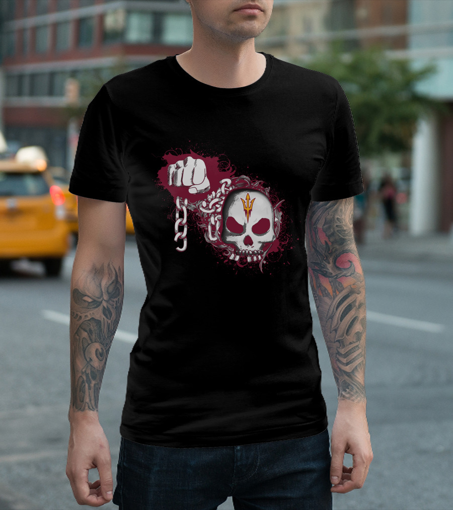Arizona State Sun Devils Skull Fist And Chains T-Shirt
