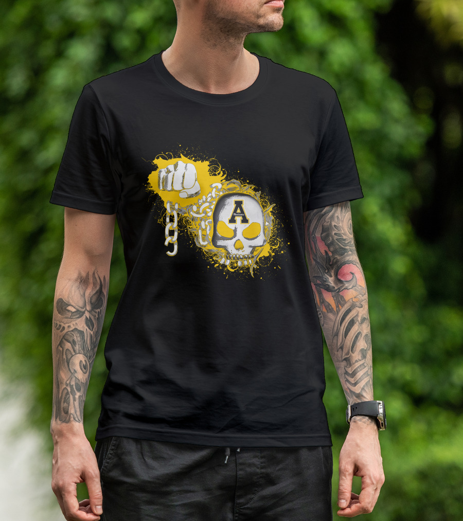 Appalachian State Mountaineers Skull And Chains Graphic With Bold Fist T-Shirt