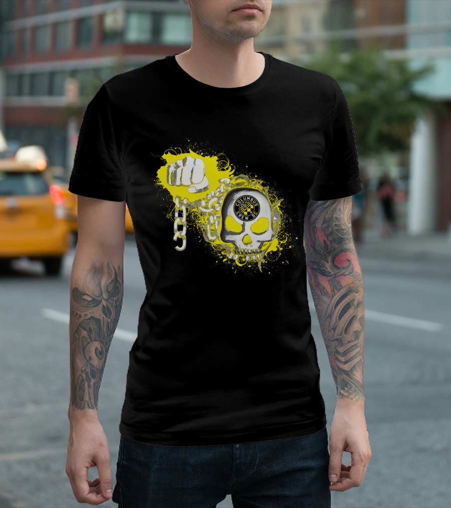 Columbus Crew Sc Skull Fist Chain Yellow Burst T-Shirt
