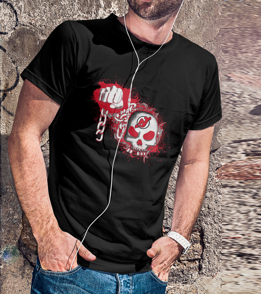 New Jersey Devils Skull And Chain Fist T-Shirt