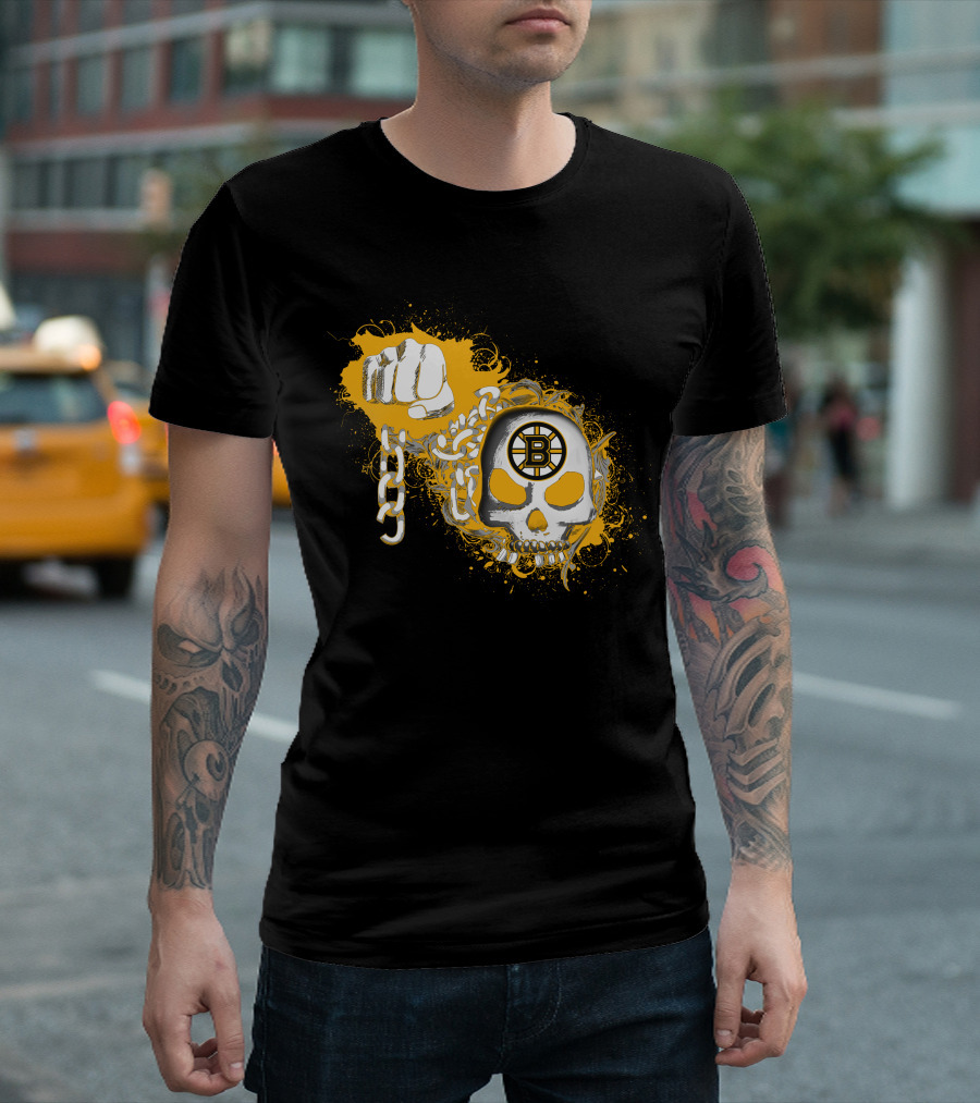 Boston Bruins Skull And Fist With Chains T-Shirt