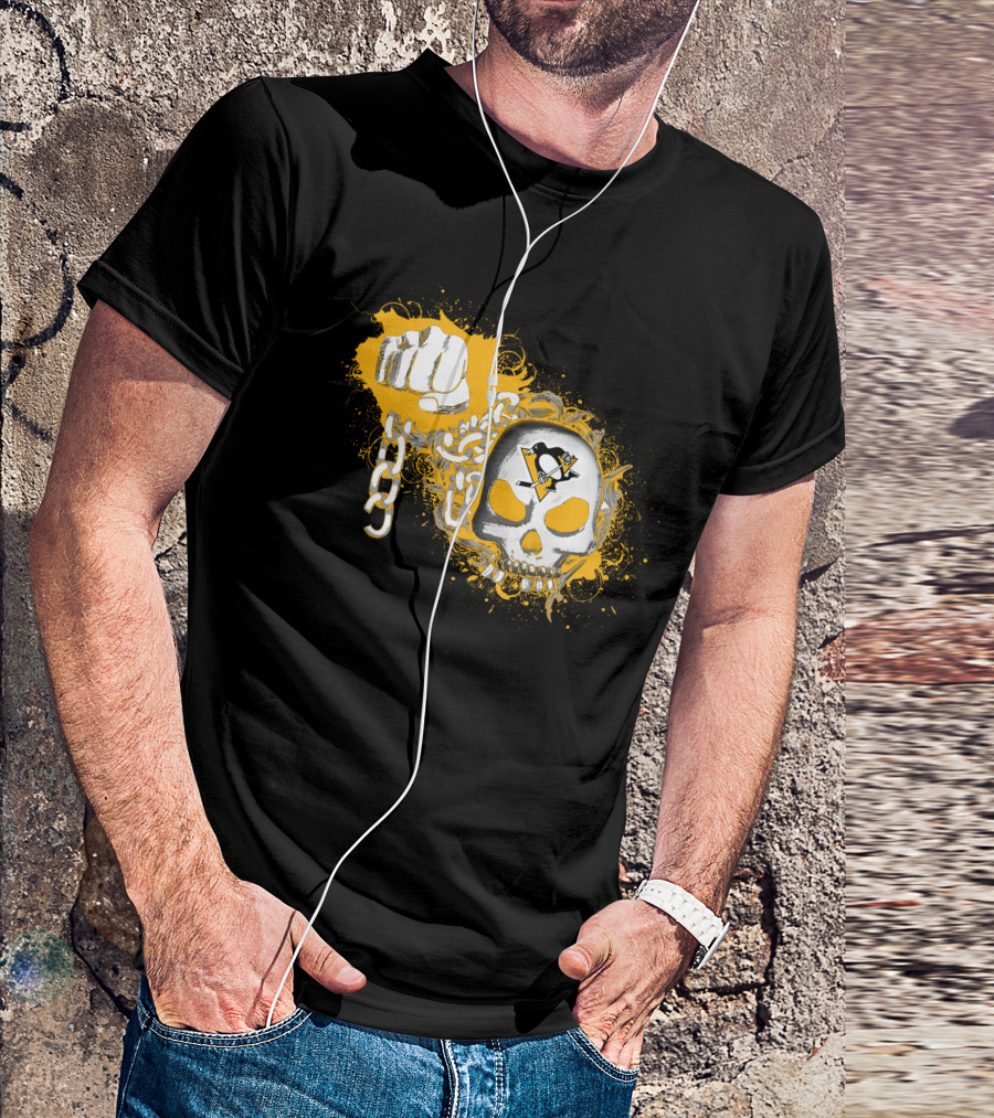 Pittsburgh Penguins Skull And Fist With Chain T-Shirt