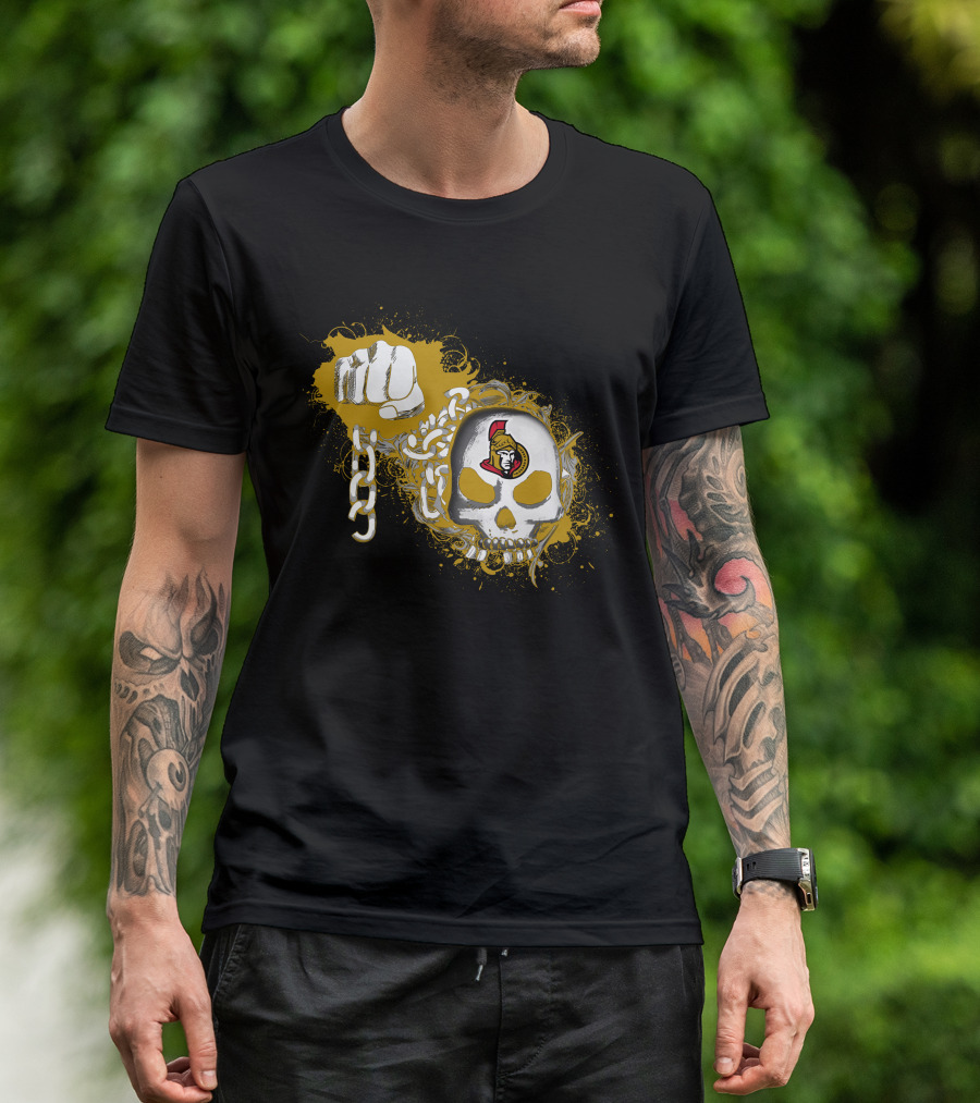 Ottawa Senators Skull And Chain Fist T-Shirt