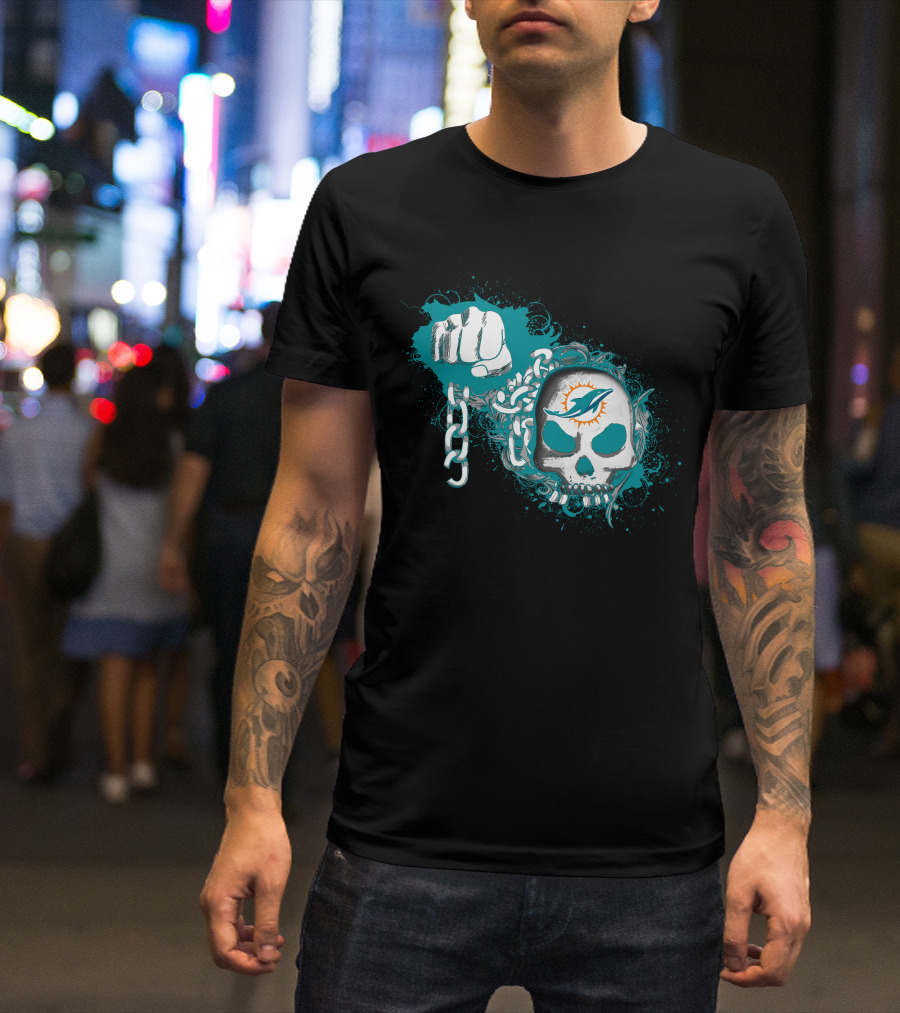Miami Dolphins Skull And Fist With Chains T-Shirt