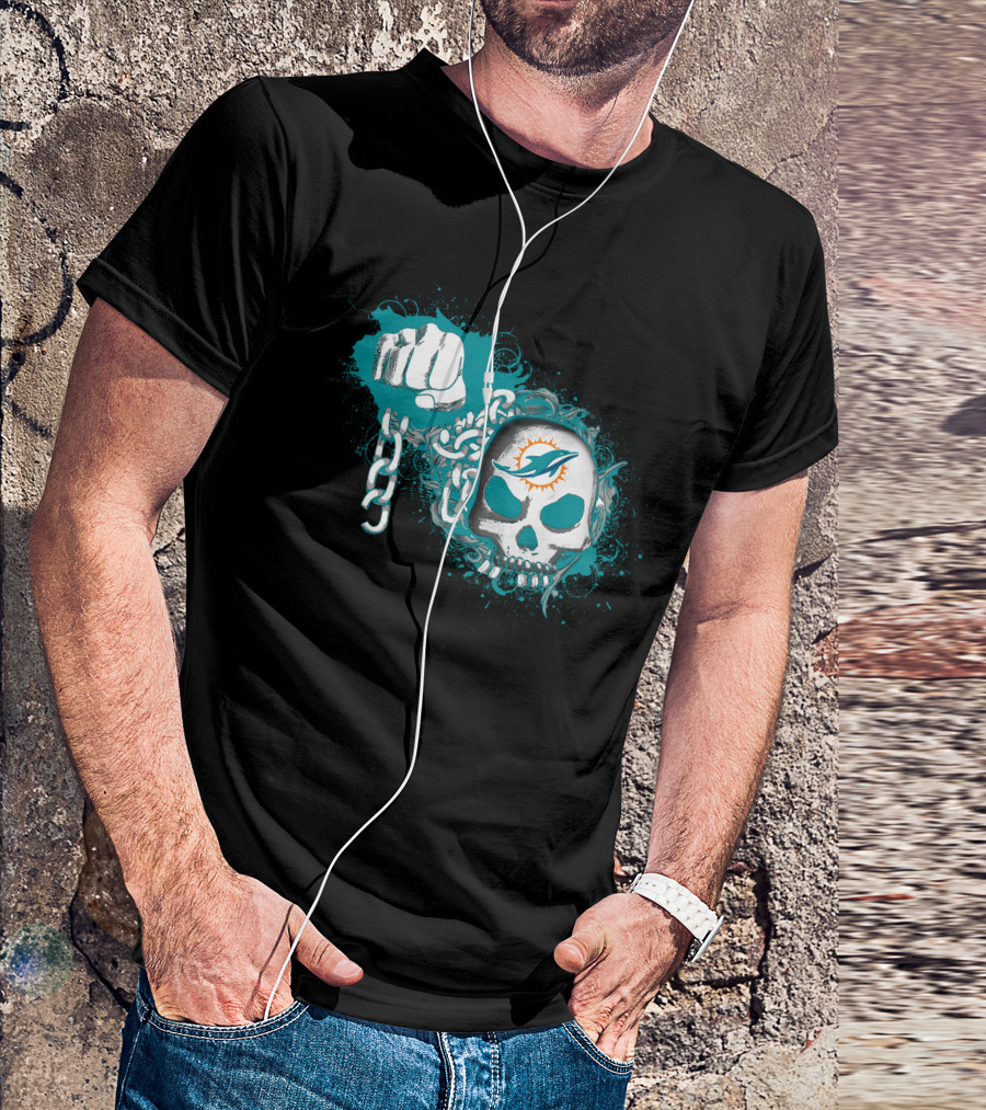 Miami Dolphins Skull And Fist With Chains T-Shirt