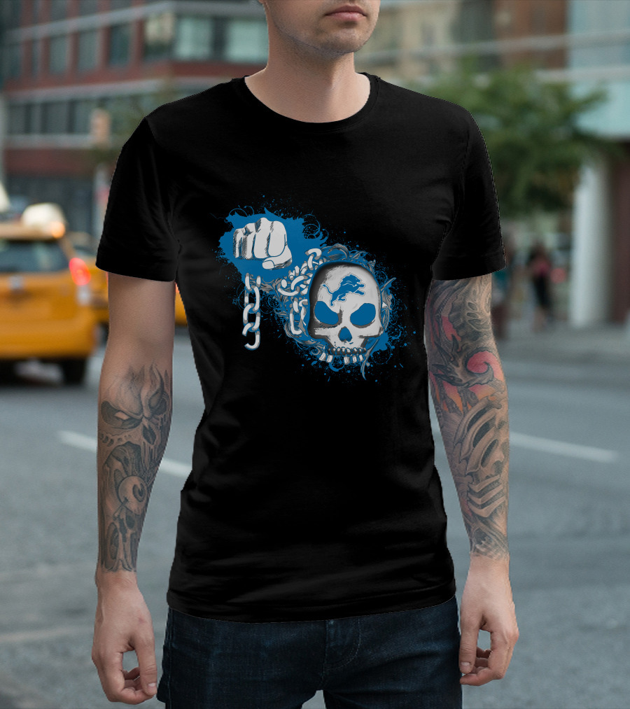 Detroit Lions Skull And Fist Chain T-Shirt