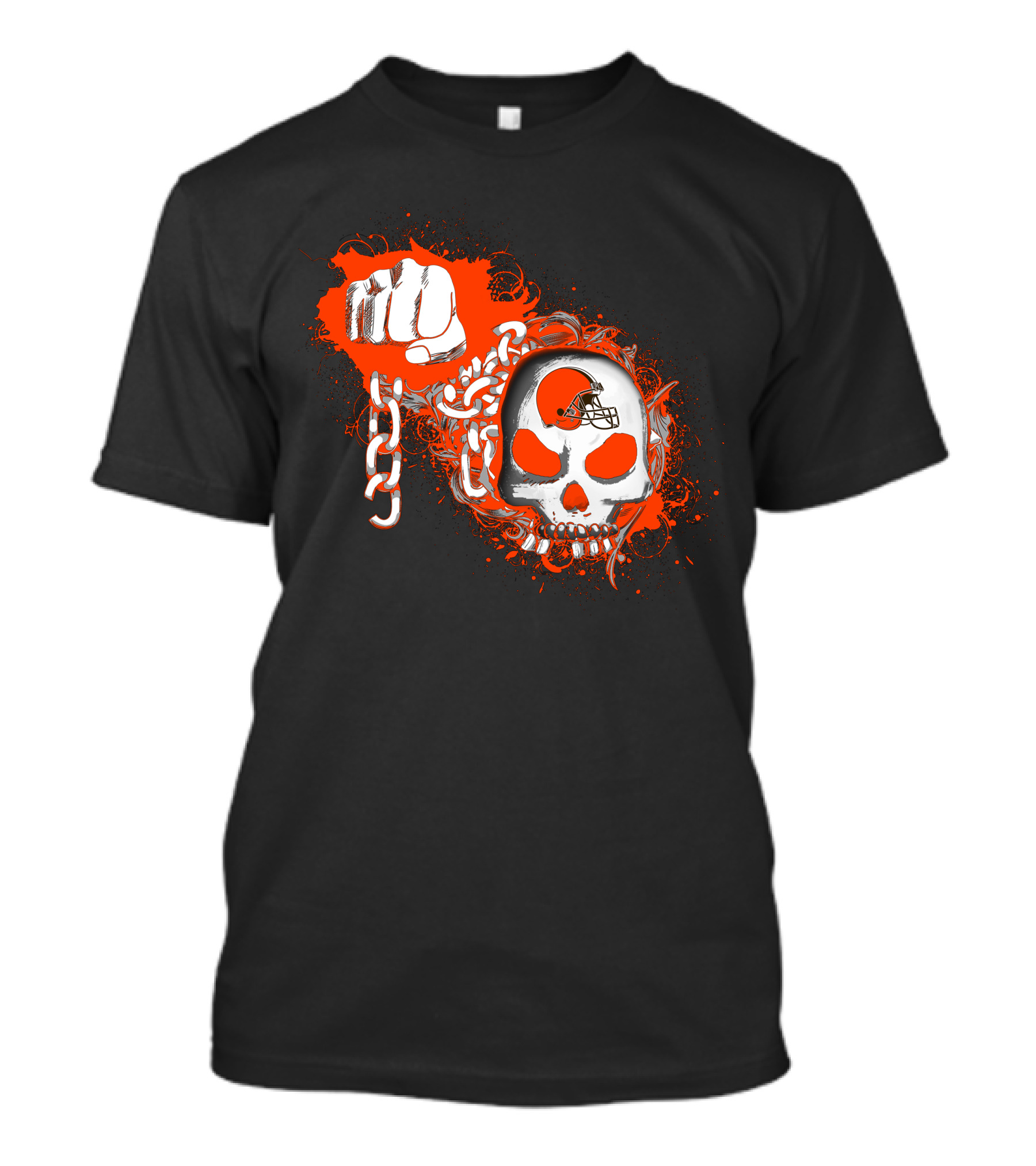 Cleveland Browns Skull Helmet Fist Chains T-Shirt