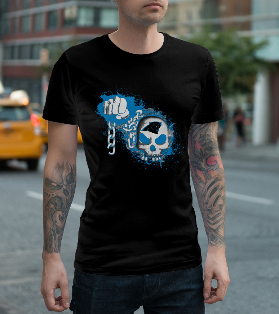 Carolina Panthers Skull And Chains Blue Fist T-Shirt