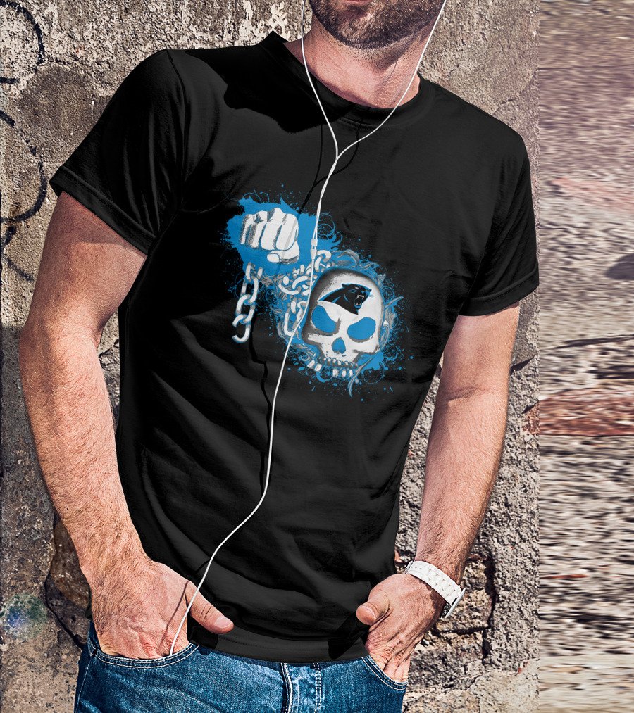 Carolina Panthers Skull And Chains Blue Fist T-Shirt