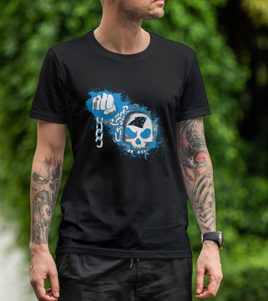 Carolina Panthers Skull And Chains Blue Fist T-Shirt