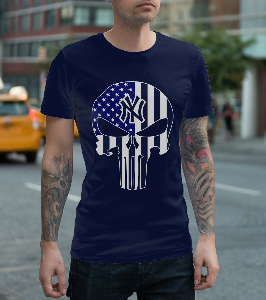 Yankees Logo American Flag Punisher Skull 1 T-Shirt