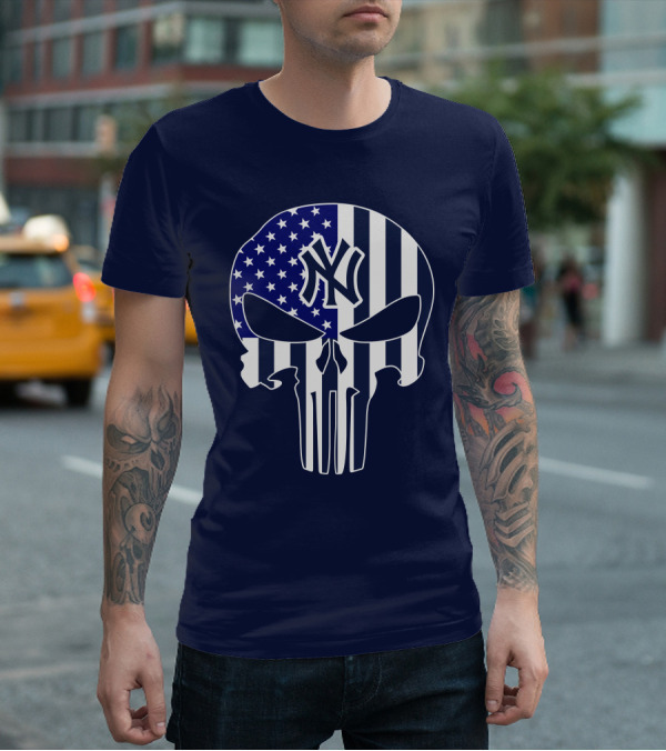 Yankees Logo American Flag Punisher Skull 1 T-Shirt