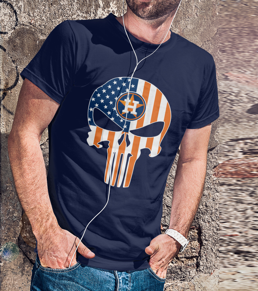 Houston Astros The Punisher American Flag Skull T-Shirt