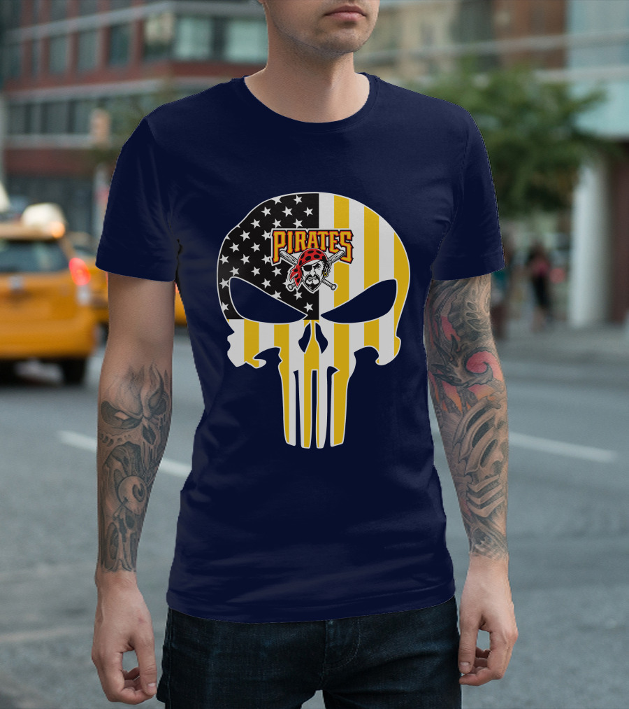 Pittsburgh Pirates Punisher Skull American Flag T-Shirt