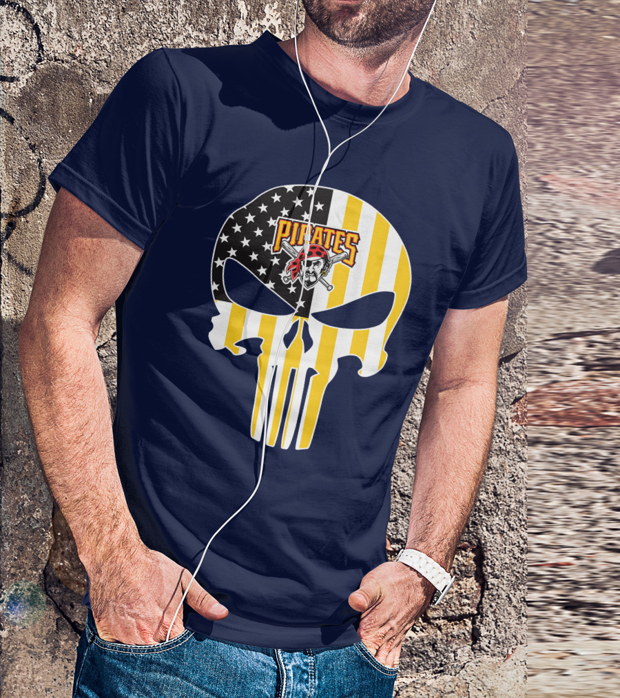 Pittsburgh Pirates Punisher Skull American Flag T-Shirt