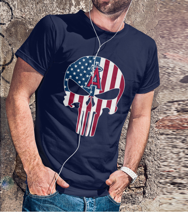 Los Angeles Angels Punisher Skull American Flag T-Shirt