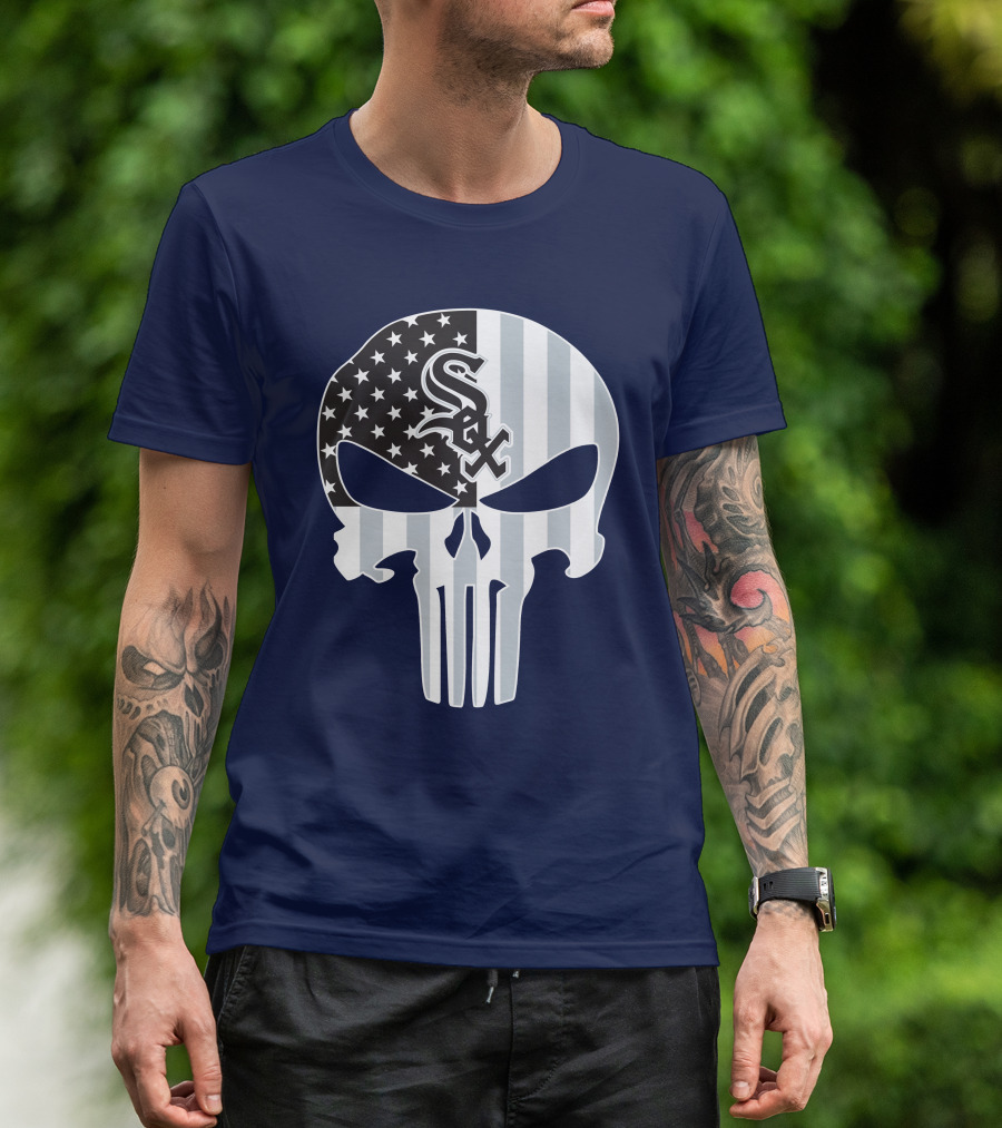 Chicago White Sox American Flag Punisher Skull T-Shirt