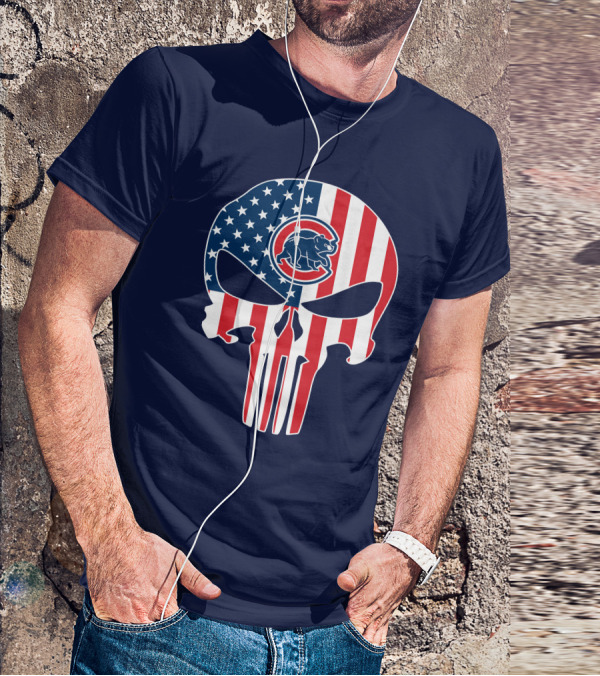 Chicago Cubs American Flag Punisher Skull T-Shirt
