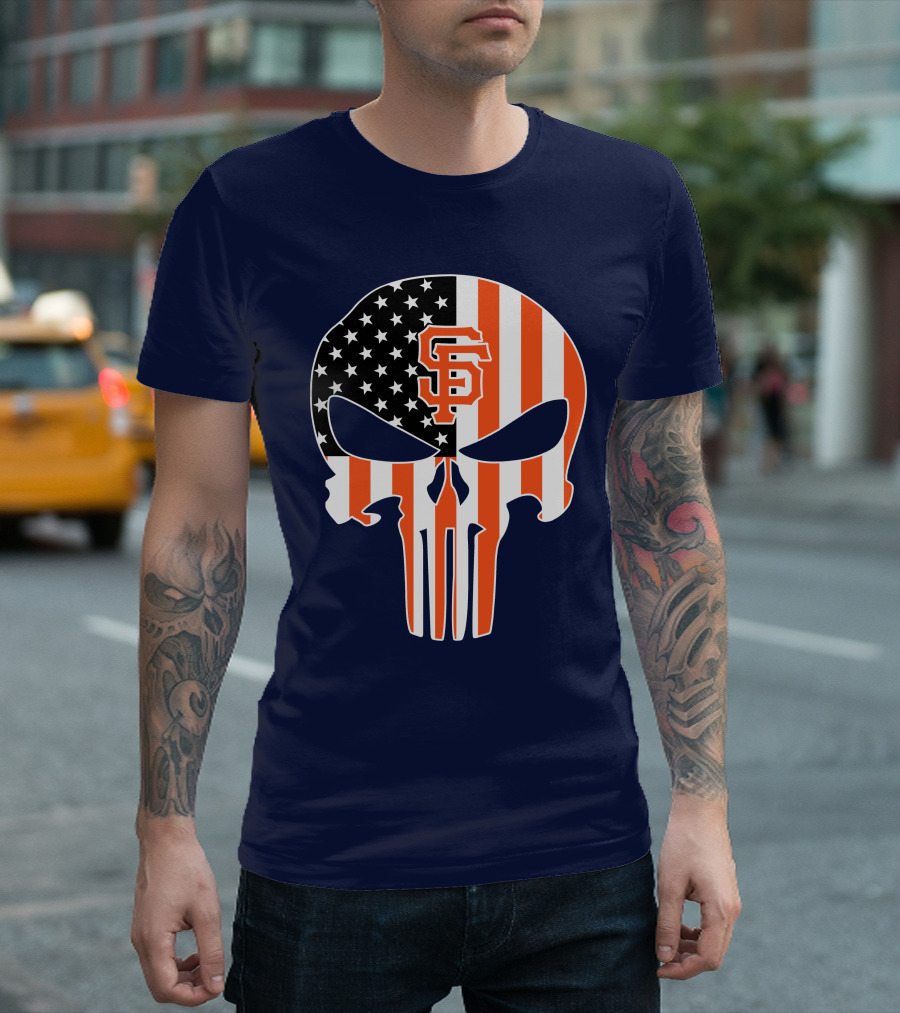 San Francisco Giants Punisher Skull American Flag T-Shirt