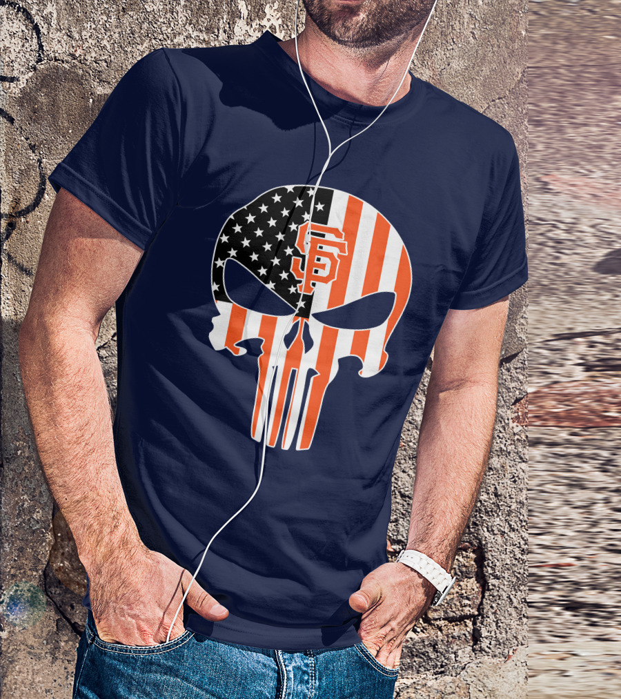 San Francisco Giants Punisher Skull American Flag T-Shirt
