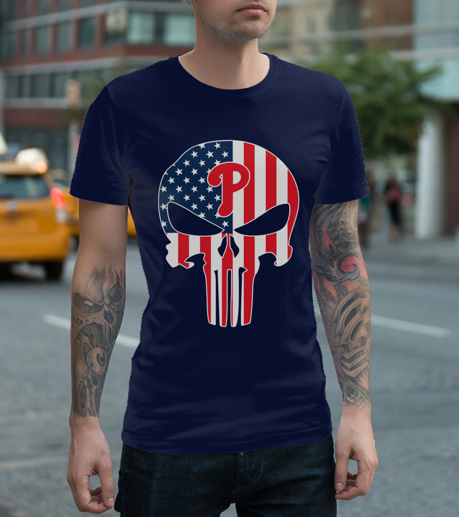 Phillies Punisher Skull American Flag T-Shirt