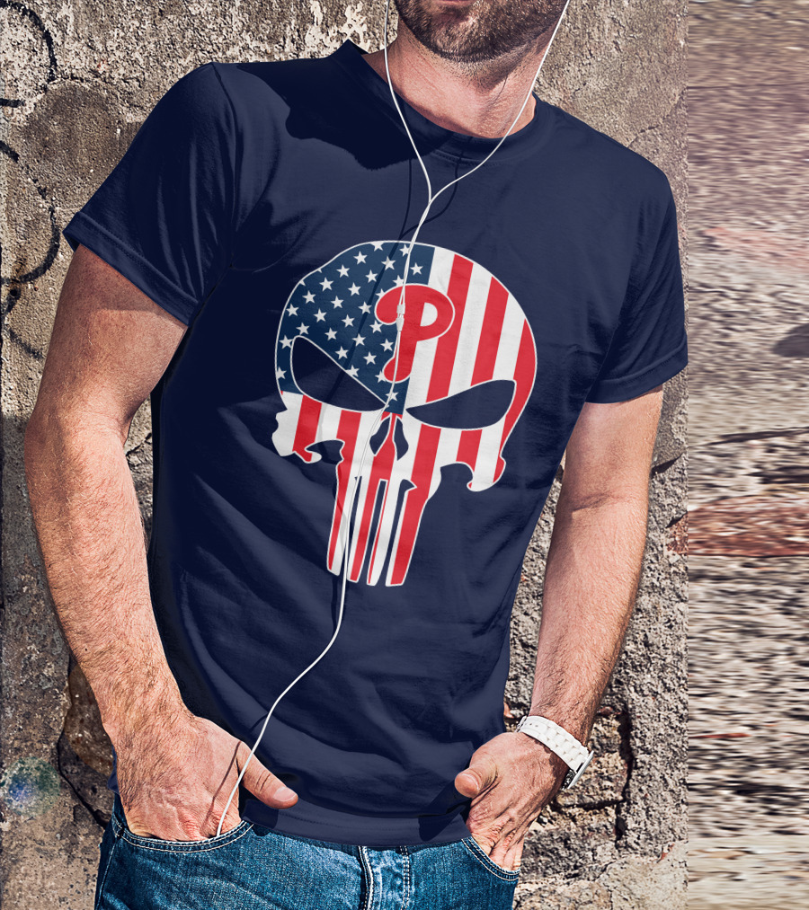 Phillies Punisher Skull American Flag T-Shirt