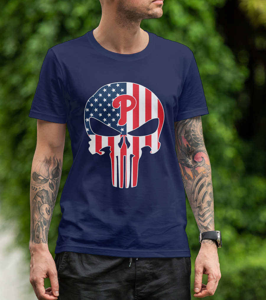 Phillies Punisher Skull American Flag T-Shirt