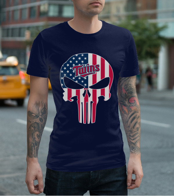 Twins American Flag Punisher Skull T-Shirt