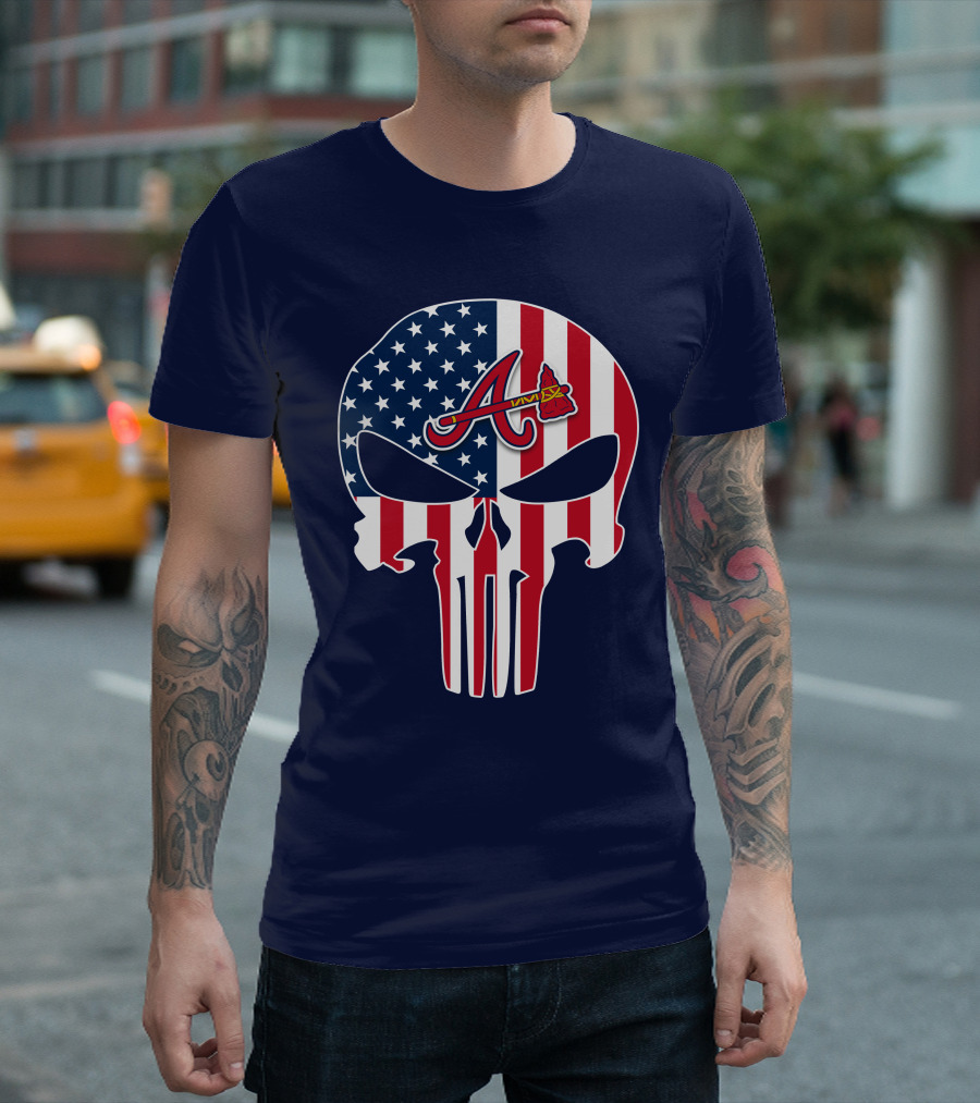 Atlanta Braves Punisher Skull American Flag T-Shirt