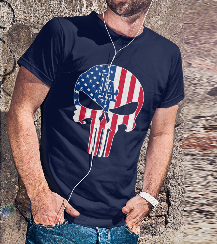 La Dodgers American Flag Skull T-Shirt
