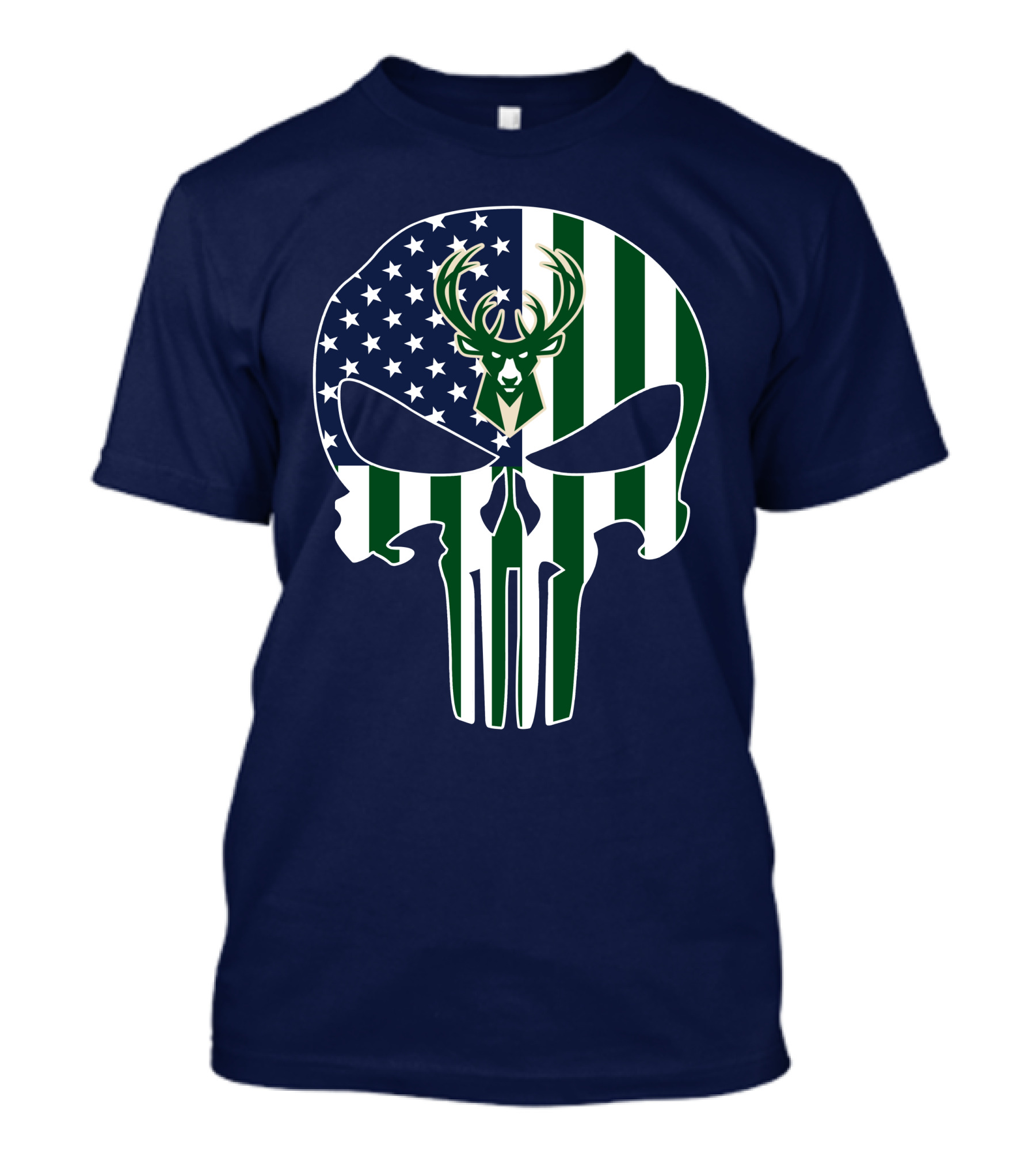 Milwaukee Bucks Punisher Skull American Flag Deer T-Shirt