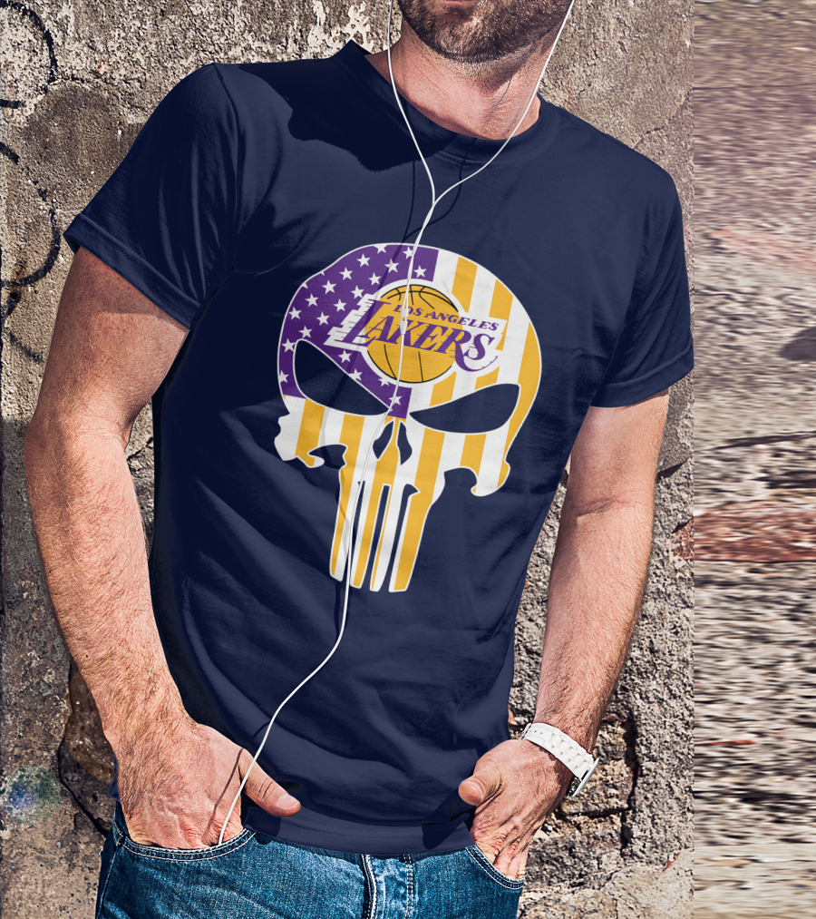 Los Angeles Lakers Skull Punisher American Flag T-Shirt