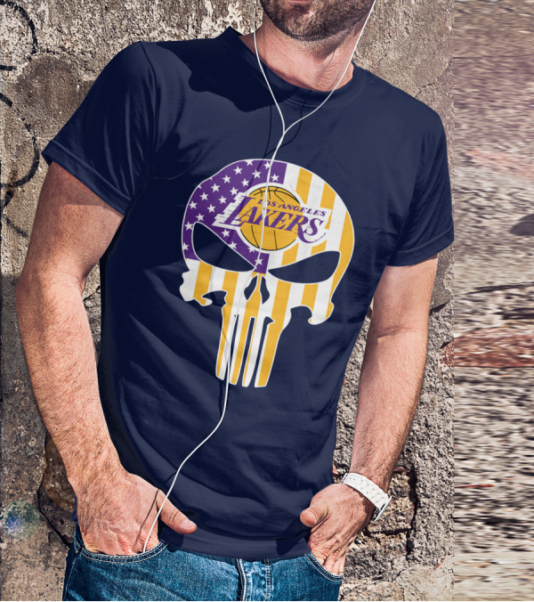 Los Angeles Lakers Skull Punisher American Flag T-Shirt