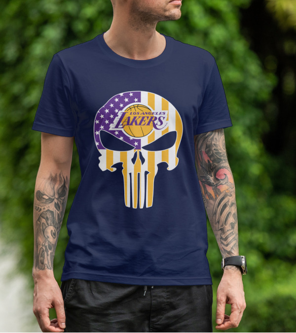 Los Angeles Lakers Skull Punisher American Flag T-Shirt